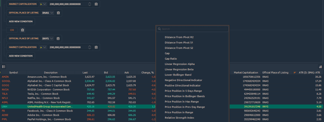 Quantower Stock Screener